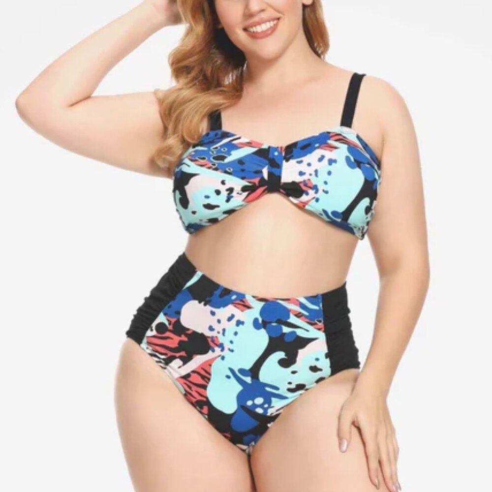 AS ROSE RICH BLACK BLUE CORAL RETRO SWEETHEART PUSH UP HIGH WAIST BIKINI SIZE 1X